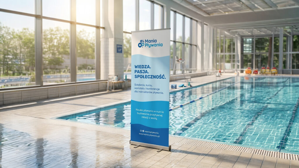 Roll-up reklamowy przy basenie jako nowoczesna sztuka reklamy
