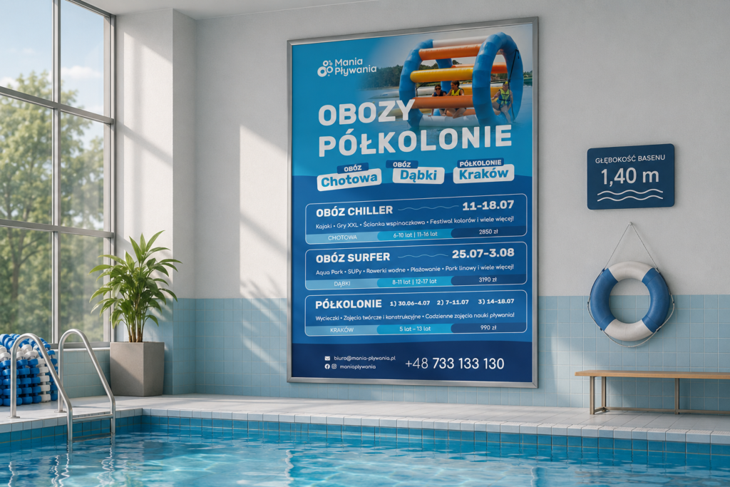Plakat reklamowy nad basenem jako skuteczna sztuka reklamy