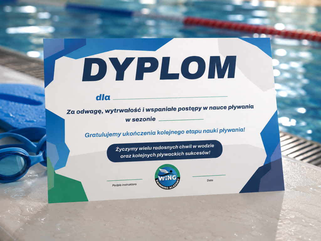 Projekt dyplomu dla szkoły pływania jako sztuka reklamy