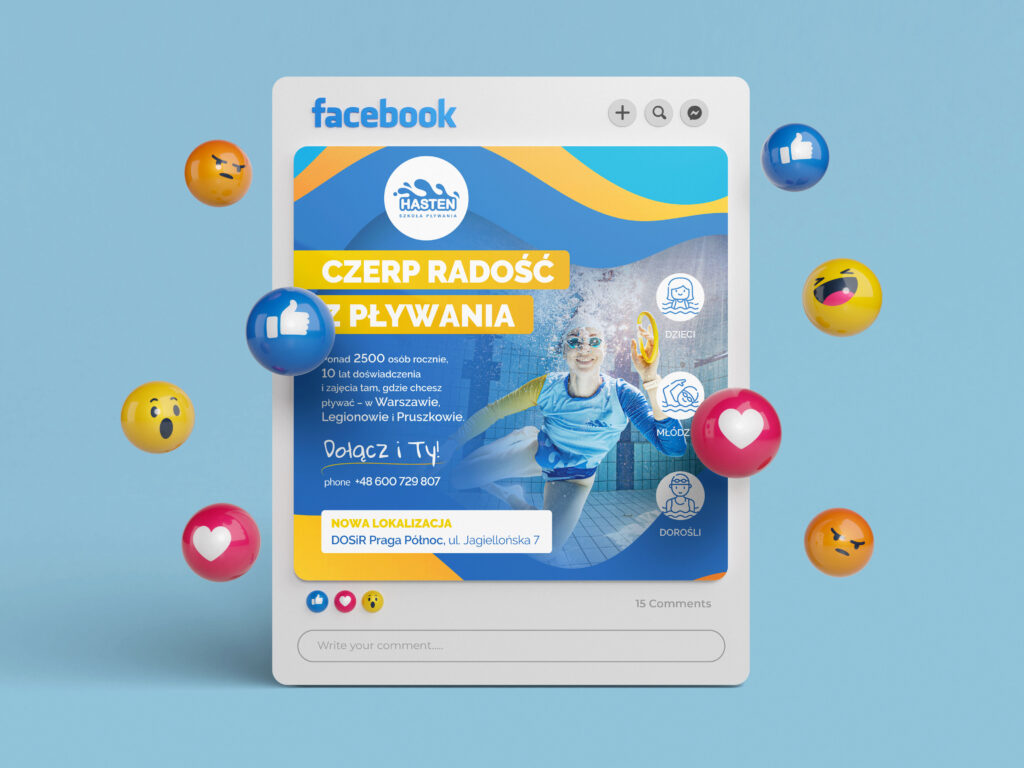 Nowoczesna sztuka reklamy w mediach społecznościowych z reakcjami 3D